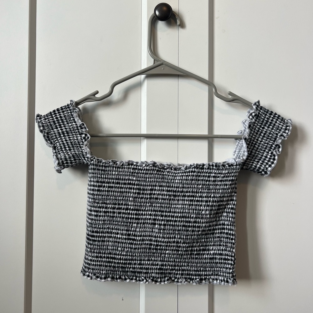 Off the Shoulder Checkered Top